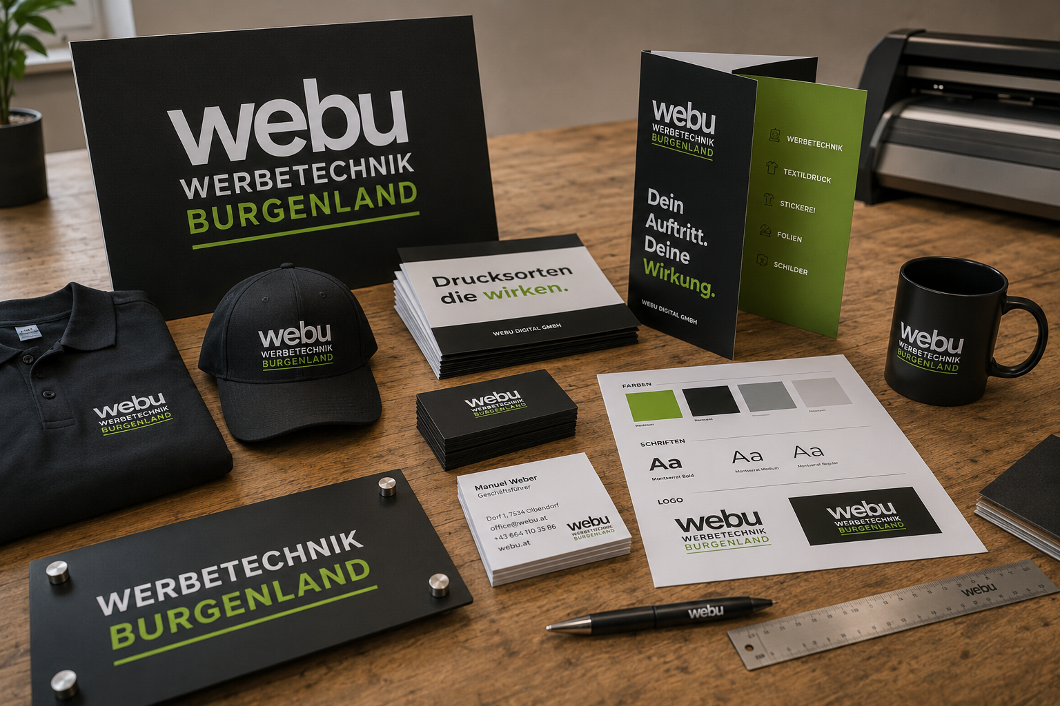 Corporate Design im Burgenland mit Logo Farben Schriften Drucksorten Kleidung Schildern und Werbetechnik