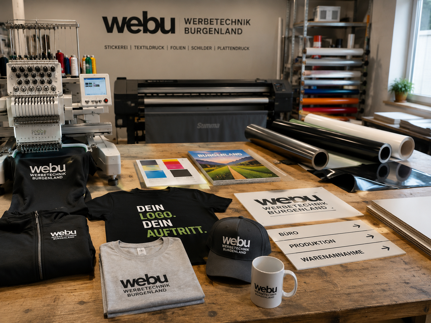 Werbetechnik im Burgenland mit Stickerei Textildruck Folienbeschriftung Schildern und Tafeln