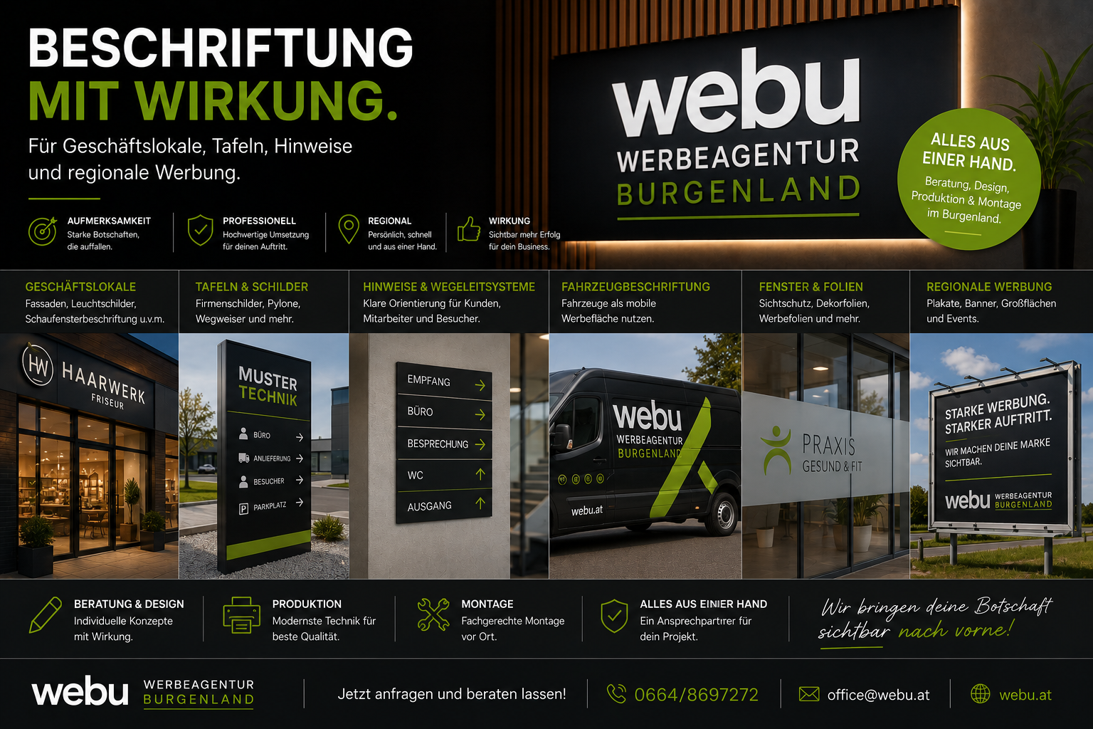 Beschriftung mit Wirkung für Geschäftslokale Tafeln Hinweise und regionale Werbung im Burgenland