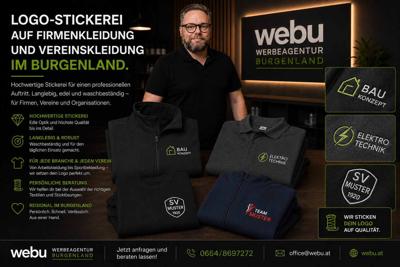 Logo-Stickerei auf Firmenkleidung und Vereinskleidung im Burgenland
